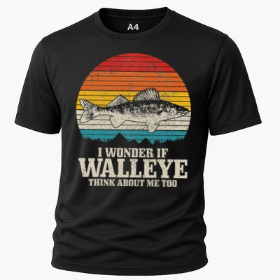 I Wonder If Walleye Think About Me Vintage Fishing Walleye Performance Shirt