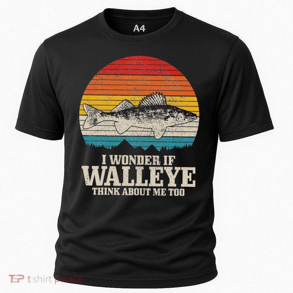 I Wonder If Walleye Think About Me Vintage Fishing Walleye Performance Shirt