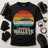I Wonder If Walleye Think About Me Vintage Fishing Walleye Performance Shirt