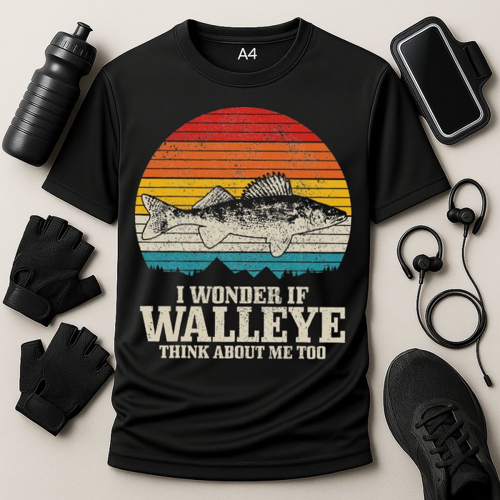 I Wonder If Walleye Think About Me Vintage Fishing Walleye Performance Shirt