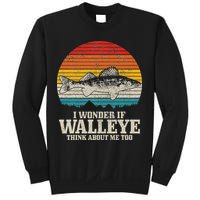 I Wonder If Walleye Think About Me Vintage Fishing Walleye Sweatshirt