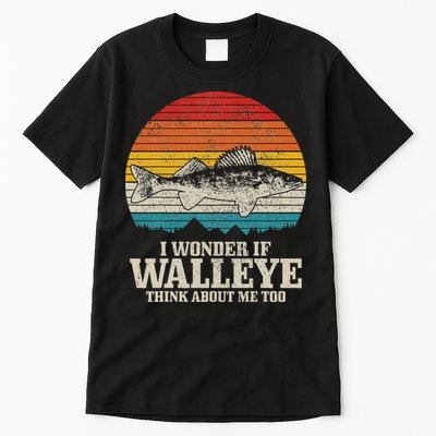 I Wonder If Walleye Think About Me Vintage Fishing Walleye Tall T-Shirt