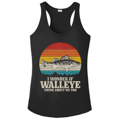 I Wonder If Walleye Think About Me Vintage Fishing Walleye Ladies PosiCharge Competitor Racerback Tank