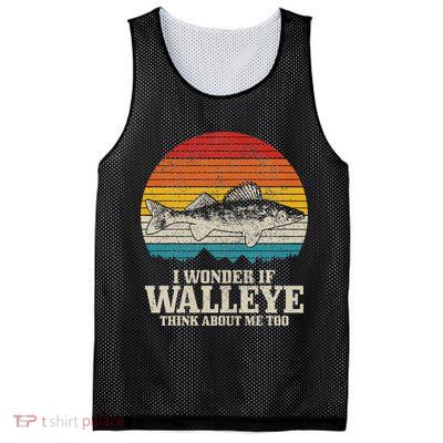 I Wonder If Walleye Think About Me Vintage Fishing Walleye Mesh Reversible Basketball Jersey Tank