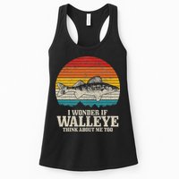 I Wonder If Walleye Think About Me Vintage Fishing Walleye Womens Tank Top