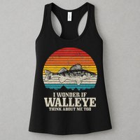I Wonder If Walleye Think About Me Vintage Fishing Walleye Womens Tank Top