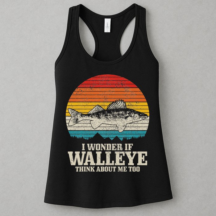 I Wonder If Walleye Think About Me Vintage Fishing Walleye Womens Tank Top