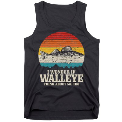 I Wonder If Walleye Think About Me Vintage Fishing Walleye Tank Top