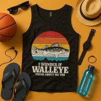 I Wonder If Walleye Think About Me Vintage Fishing Walleye Tank Top