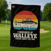 I Wonder If Walleye Think About Me Vintage Fishing Walleye Golf Towel