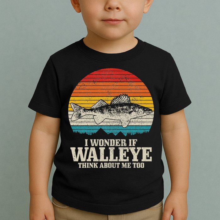 I Wonder If Walleye Think About Me Vintage Fishing Walleye Toddler T-Shirt