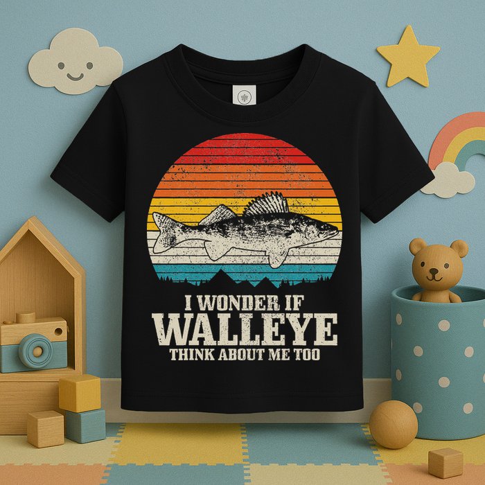 I Wonder If Walleye Think About Me Vintage Fishing Walleye Toddler T-Shirt
