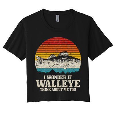 I Wonder If Walleye Think About Me Vintage Fishing Walleye Crop Top