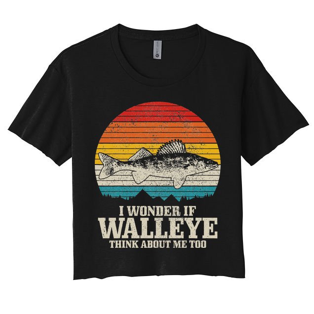 I Wonder If Walleye Think About Me Vintage Fishing Walleye Crop Top