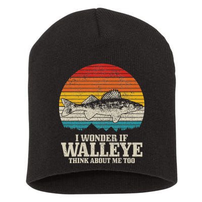 I Wonder If Walleye Think About Me Vintage Fishing Walleye Short Acrylic Beanie