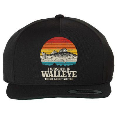 I Wonder If Walleye Think About Me Vintage Fishing Walleye Wool Snapback Cap