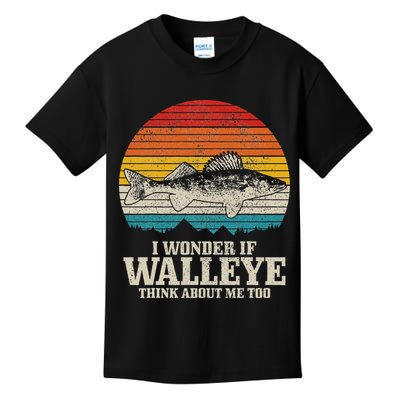 I Wonder If Walleye Think About Me Vintage Fishing Walleye Kids T-Shirt
