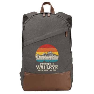 I Wonder If Walleye Think About Me Vintage Fishing Walleye Cotton Canvas Backpack