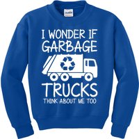 I Wonder If Garbage Trucks Think About Me Recycling Trash Gift Kids Sweatshirt