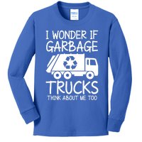 I Wonder If Garbage Trucks Think About Me Recycling Trash Gift Kids Long Sleeve Shirt