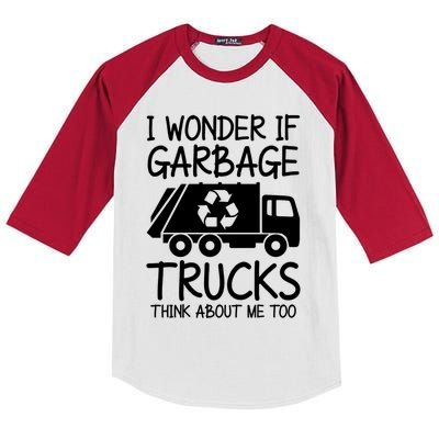 I Wonder If Garbage Trucks Think About Me Recycling Trash Gift Kids Colorblock Raglan Jersey