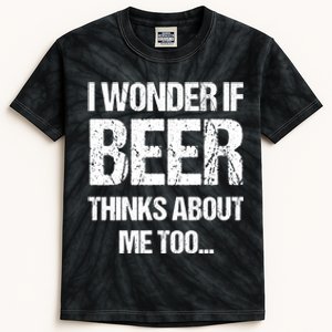 I Wonder If Beer Thinks About Me Too Kids Tie-Dye T-Shirt