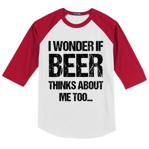 I Wonder If Beer Thinks About Me Too Kids Colorblock Raglan Jersey