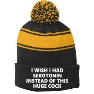 I Wish I Had Serotonin Instead Of This Huge Cock Funny Adult Humor Stripe Pom Pom Beanie