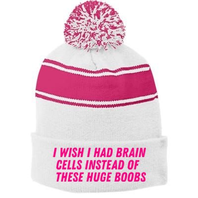 I Wish I Had Brain Cells Instead Of These Huge Boobs Stripe Pom Pom Beanie