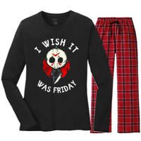 I Wish It Was Friday Funny Halloween Scary Holiday Women's Long Sleeve Flannel Pajama Set 