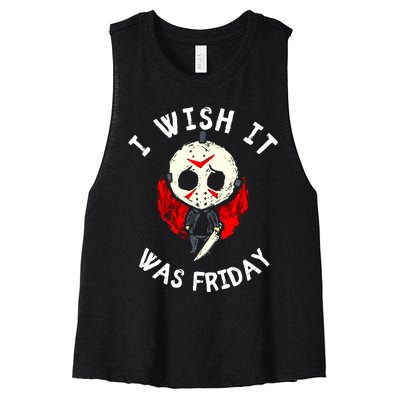 I Wish It Was Friday Funny Halloween Scary Holiday Women's Racerback Cropped Tank