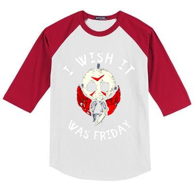 I Wish It Was Friday Funny Halloween Scary Holiday Kids Colorblock Raglan Jersey