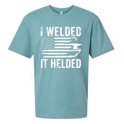 I Welded It Helded Funny Welder American Flag Welding Dad Sueded Cloud Jersey T-Shirt