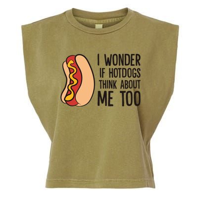 I Wonder If Hotdogs Think About Me Too Funny Hot Dog Garment-Dyed Women's Muscle Tee