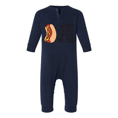 I Wonder If Hotdogs Think About Me Too Funny Hot Dog Infant Fleece One Piece