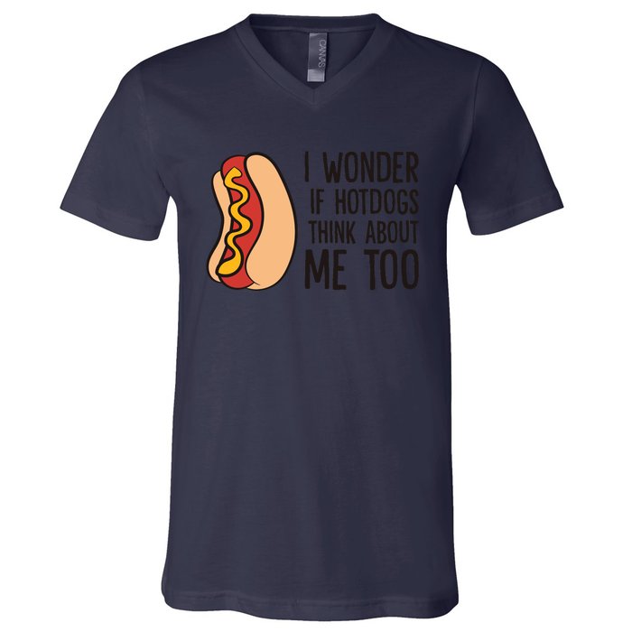 I Wonder If Hotdogs Think About Me Too Funny Hot Dog V-Neck T-Shirt