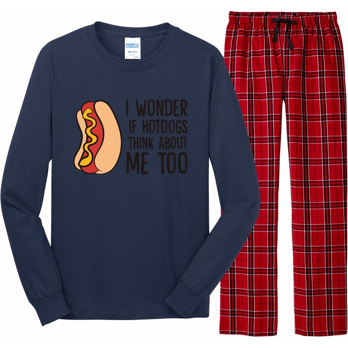 I Wonder If Hotdogs Think About Me Too Funny Hot Dog Long Sleeve Pajama Set