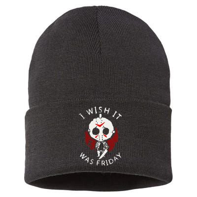 I Wish It Was Friday Funny Halloween Scary Holiday Horror Sustainable Knit Beanie