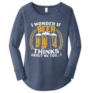 I Wonder If Beer Thinks About Me Too Beer Gift Beer Lover Women's Perfect Tri Tunic Long Sleeve Shirt