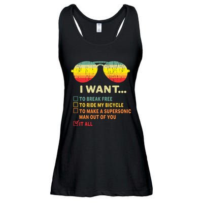 I Want It All To Break Free Ride My Bicycle Funny Ladies Essential Flowy Tank