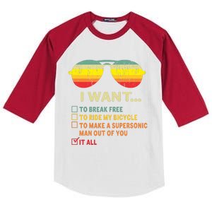 I Want It All To Break Free Ride My Bicycle Funny Kids Colorblock Raglan Jersey