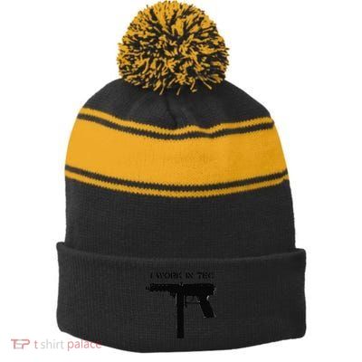 I Work In Tec Stripe Pom Pom Beanie
