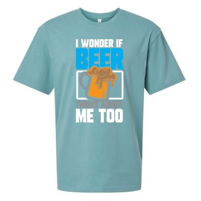 I Wonder If Beer Thinks About Me Too Gift Sueded Cloud Jersey T-Shirt