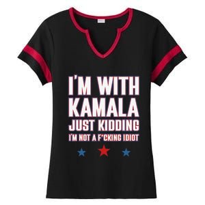 IM With Kamala Just Kidding Not Idiot Retro Election 2024 Ladies Halftime Notch Neck Tee