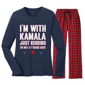 IM With Kamala Just Kidding Not Idiot Retro Election 2024 Women's Long Sleeve Flannel Pajama Set 