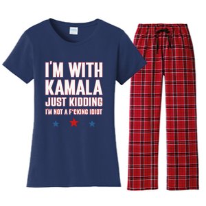 IM With Kamala Just Kidding Not Idiot Retro Election 2024 Women's Flannel Pajama Set