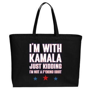 IM With Kamala Just Kidding Not Idiot Retro Election 2024 Cotton Canvas Jumbo Tote