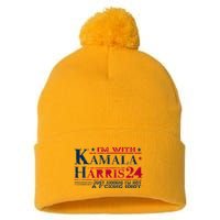 IM With Kamala Just Kidding Not Idiot Retro Election 2024 Pom Pom 12in Knit Beanie