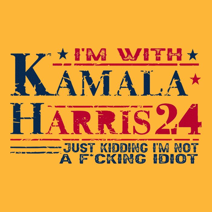 IM With Kamala Just Kidding Not Idiot Retro Election 2024 Pom Pom 12in Knit Beanie