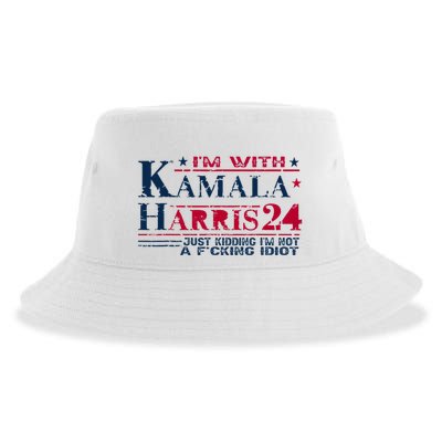 IM With Kamala Just Kidding Not Idiot Retro Election 2024 Sustainable Bucket Hat